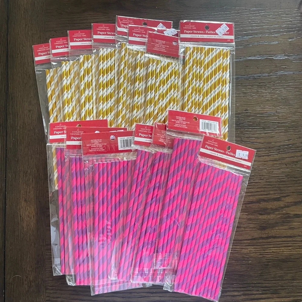 Ashland Pink and Gold Striped Paper Straws